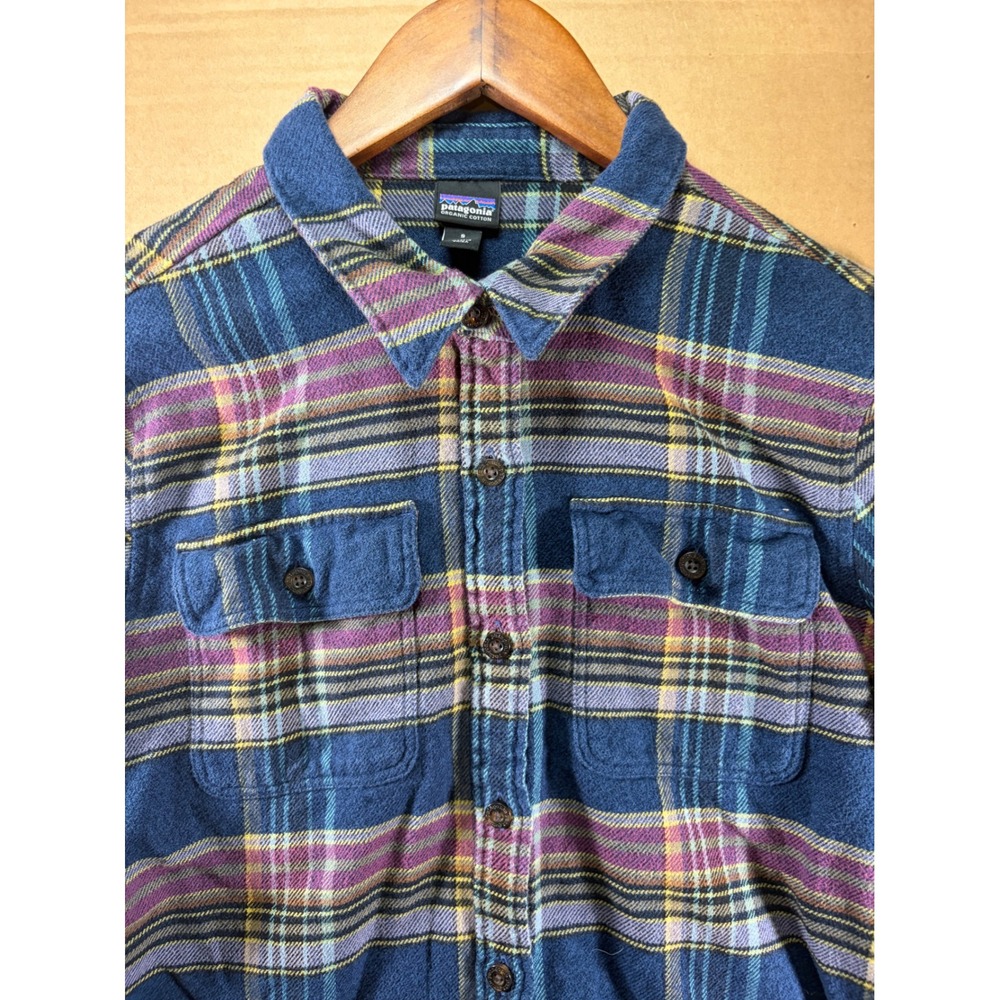 Patagonia Flannel Shirt Womens Small Blue Purple Plaid Organic Cotton Button Up